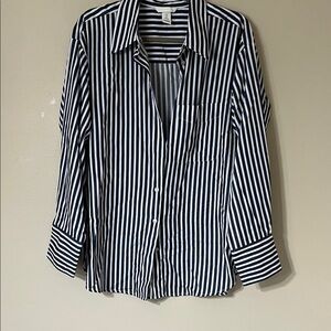 H&M Navy and White Striped Button-Up Blouse